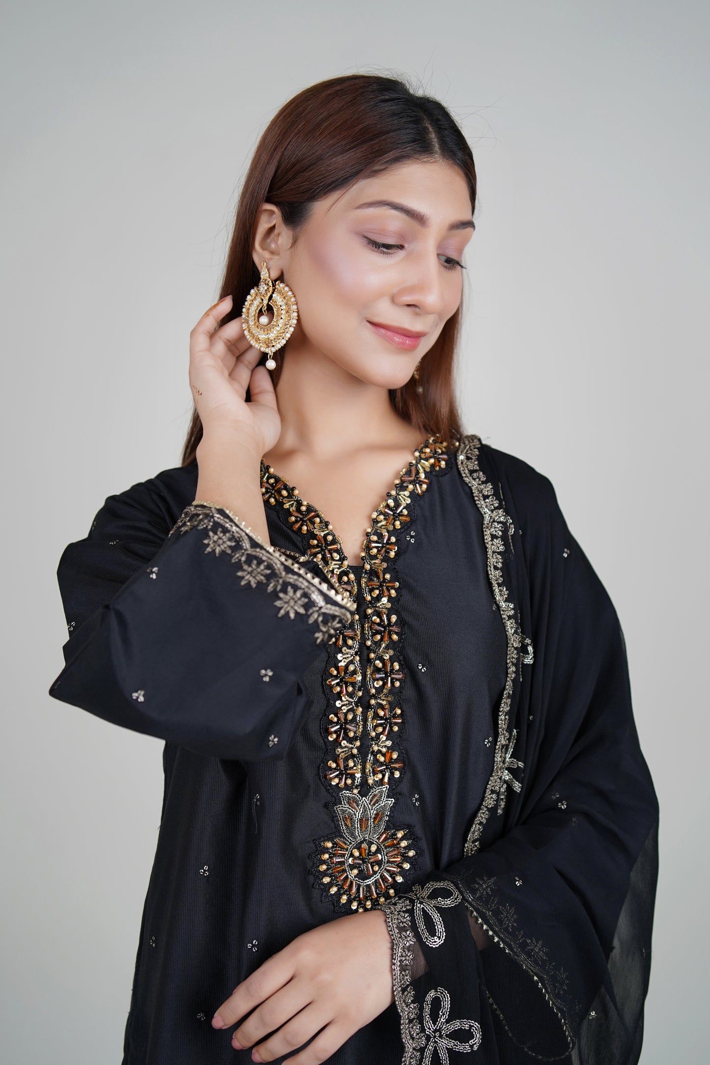 3 PIECE - HANDMADE EMBROIDERED : KHADI STITCHED SUIT | LG01679