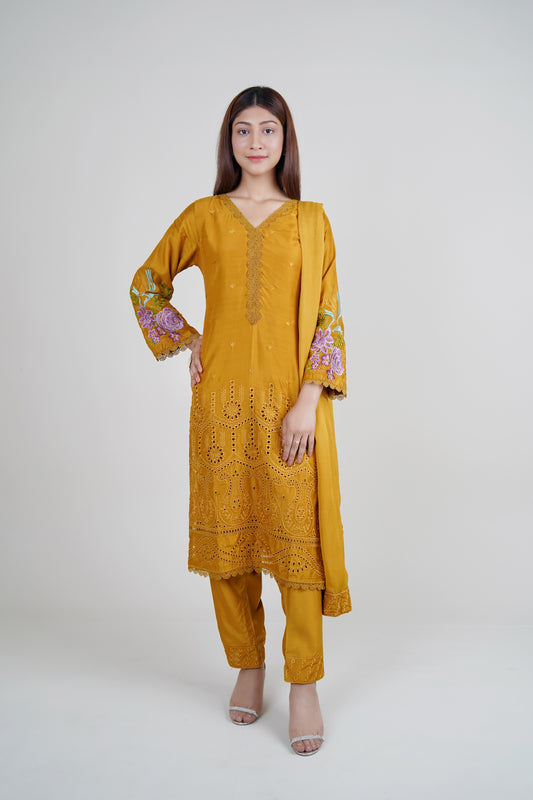 3 PIECE - EMBROIDERED BORING DAMAN : VISCOSE STITCHED SUIT | LG01705