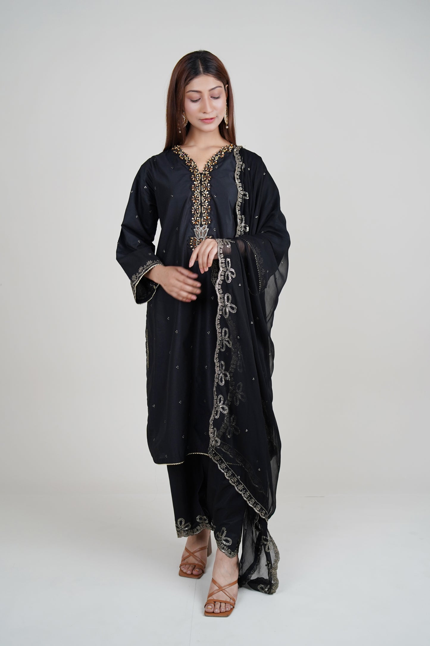 3 PIECE - HANDMADE EMBROIDERED : KHADI STITCHED SUIT | LG01679