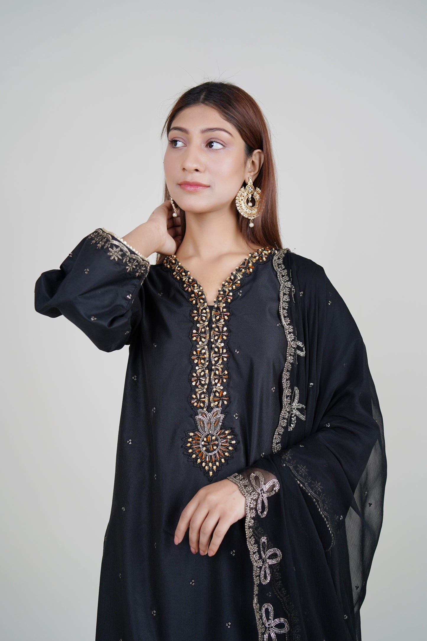 3 PIECE - HANDMADE EMBROIDERED : KHADI STITCHED SUIT | LG01679