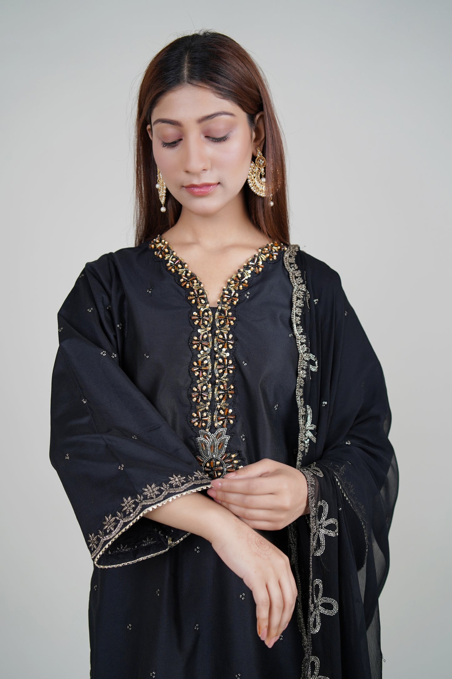3 PIECE - HANDMADE EMBROIDERED : KHADI STITCHED SUIT | LG01679