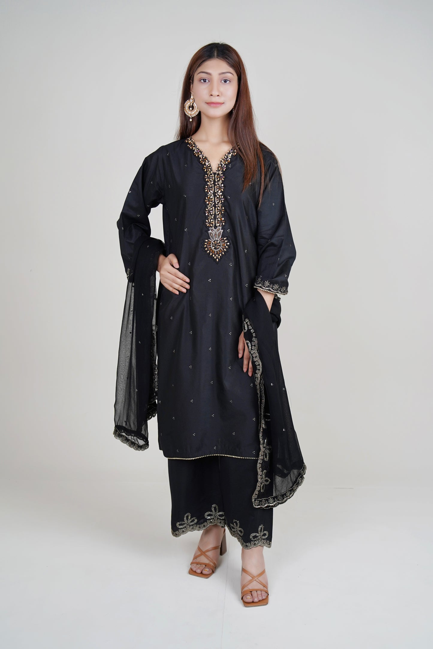 3 PIECE - HANDMADE EMBROIDERED : KHADI STITCHED SUIT | LG01679