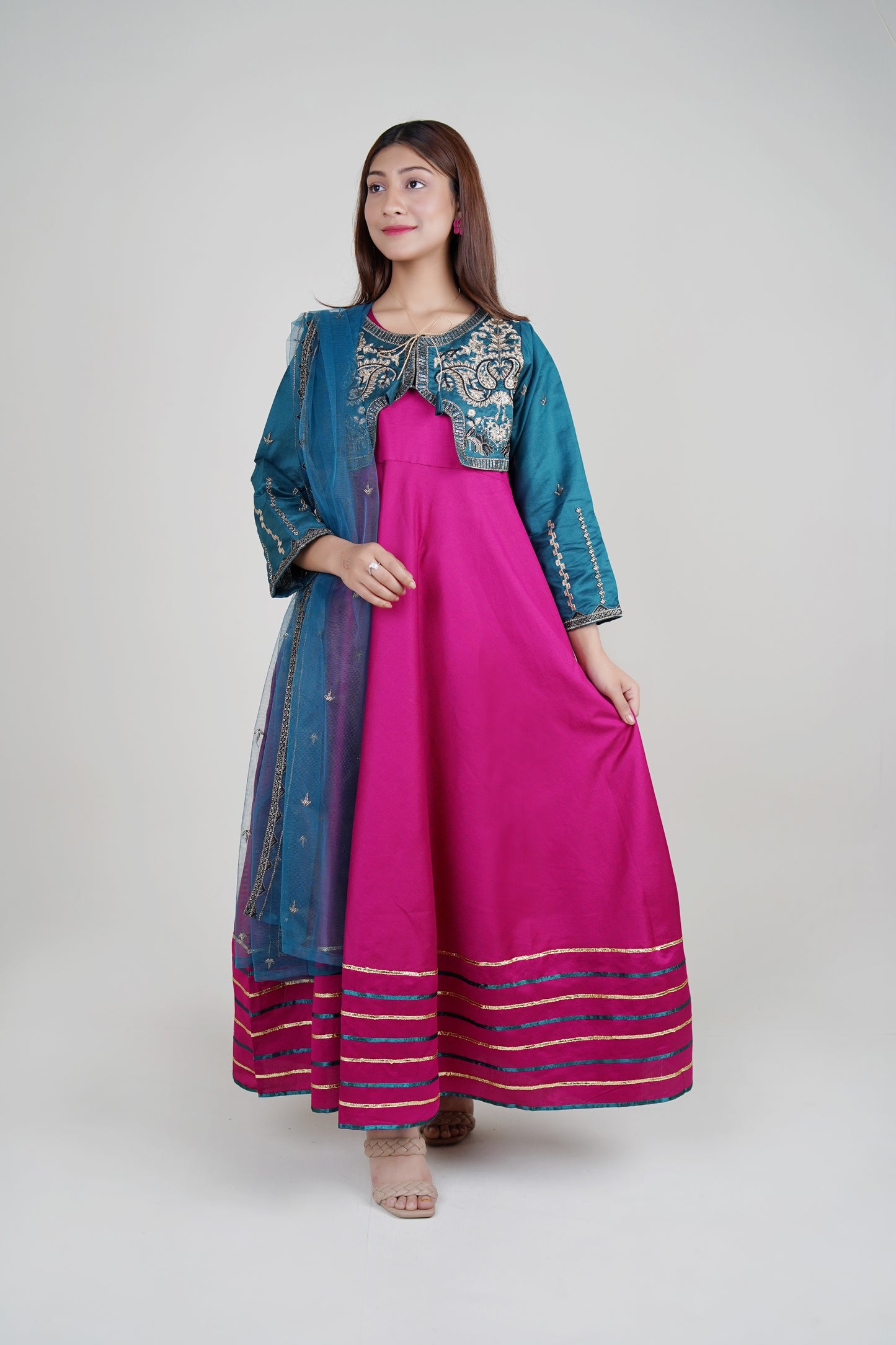 4 PIECE - WAISTCOAT WITH FOOT LENGTH FROCK  | LG01665