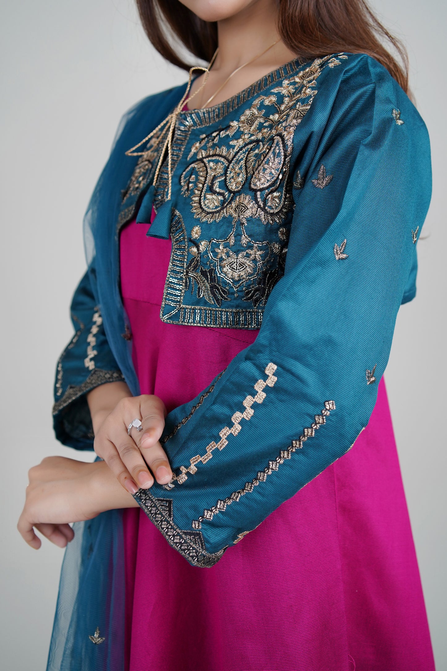 4 PIECE - WAISTCOAT WITH FOOT LENGTH FROCK  | LG01665