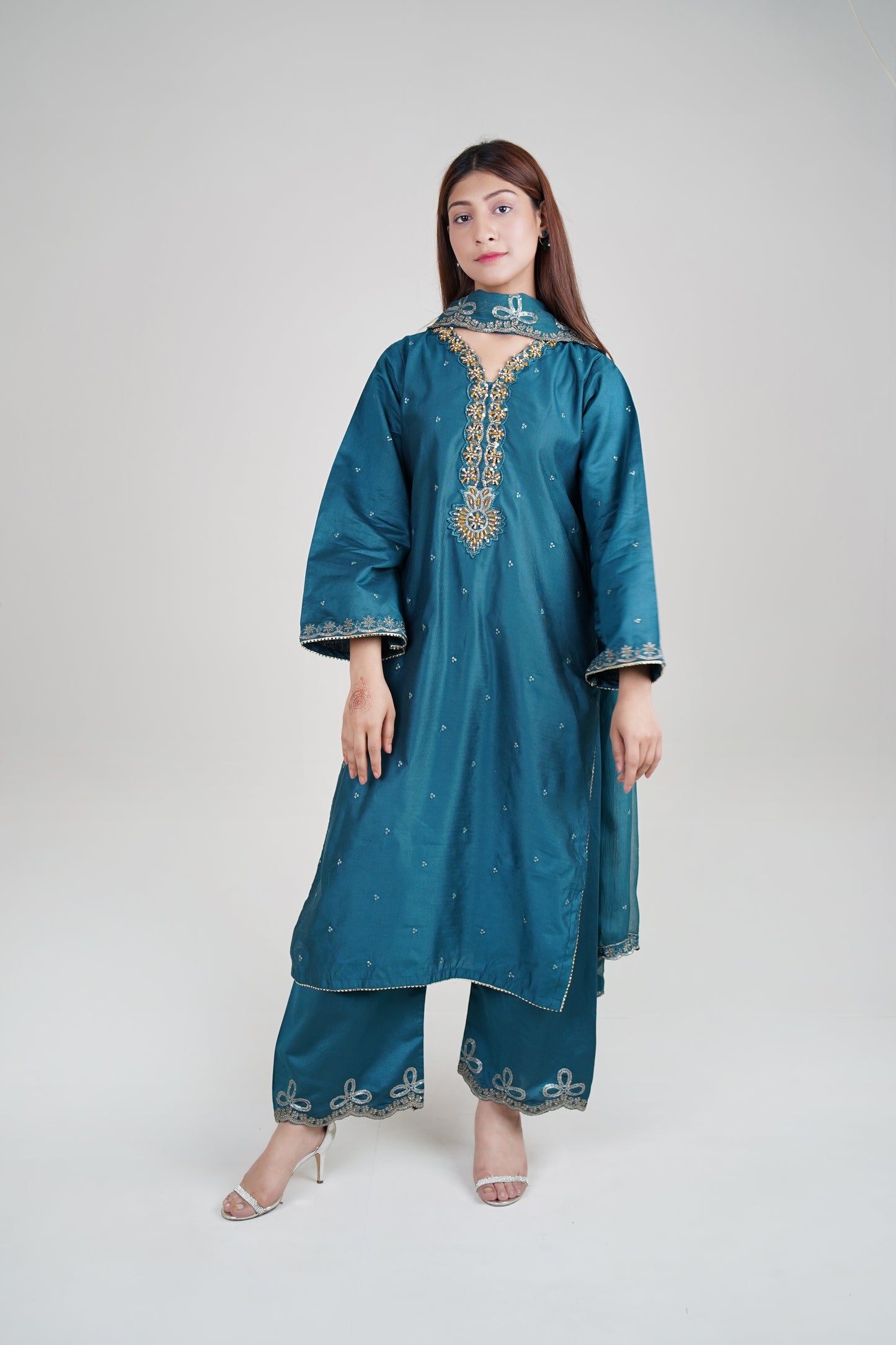 3 PIECE - HANDMADE EMBROIDERED : KHADI STITCHED SUIT | LG01679