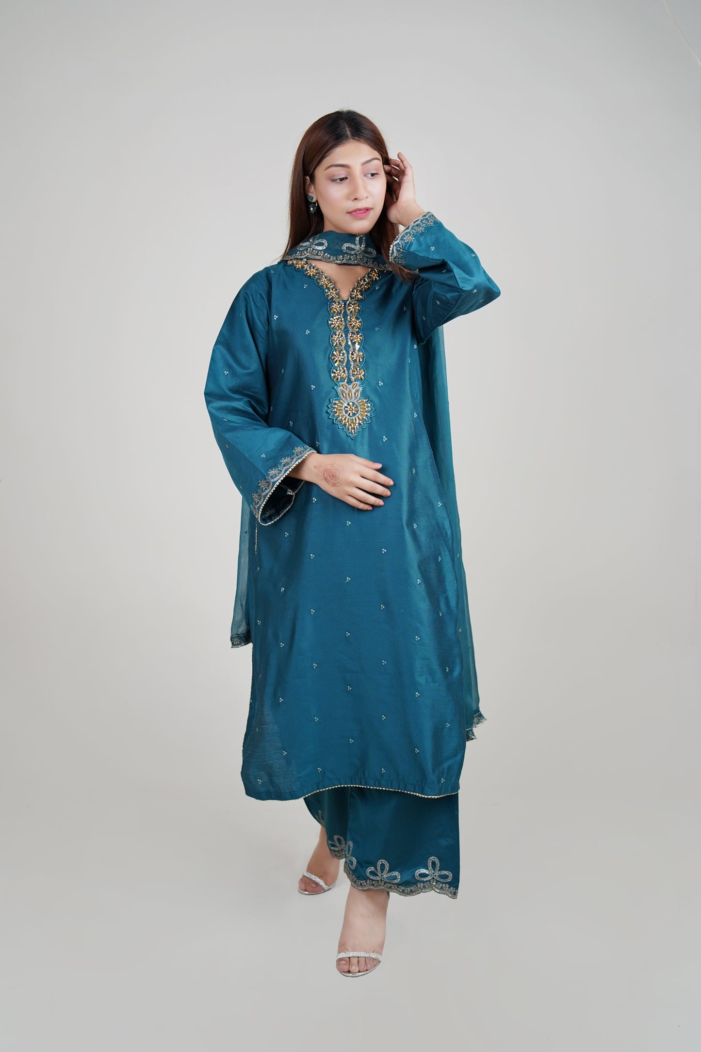 3 PIECE - HANDMADE EMBROIDERED : KHADI STITCHED SUIT | LG01679