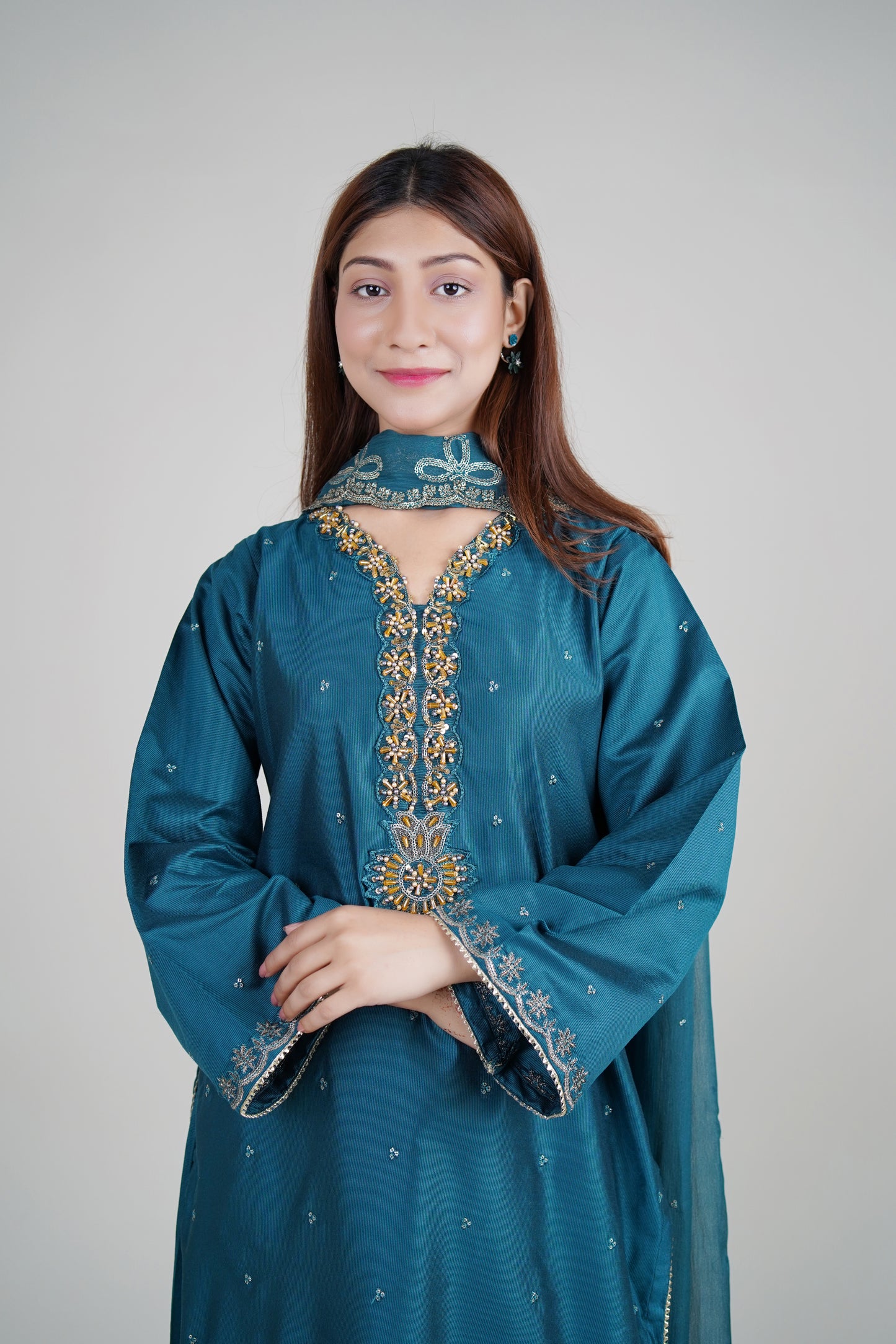 3 PIECE - HANDMADE EMBROIDERED : KHADI STITCHED SUIT | LG01679