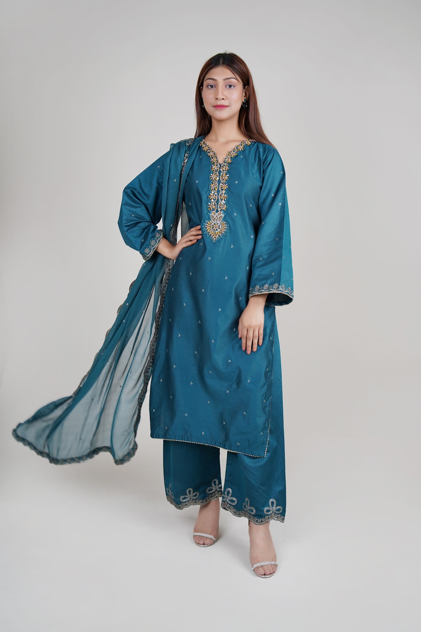 3 PIECE - HANDMADE EMBROIDERED : KHADI STITCHED SUIT | LG01679